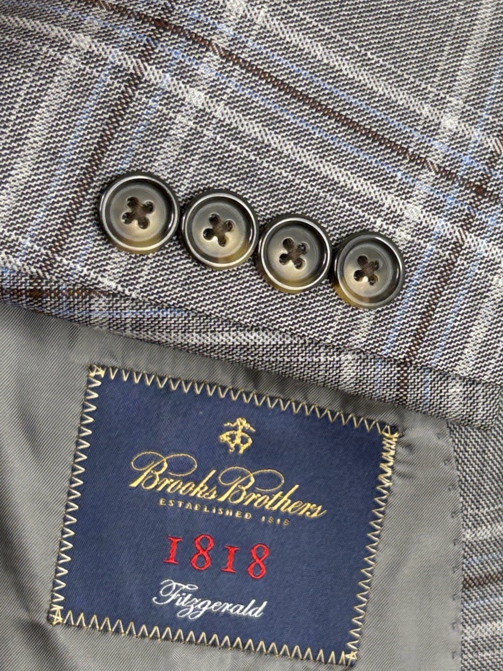 Brooks Brothers Sport Coat Mens 42R Gray Blue Brown Plaid Wool Silk Fitzgerald